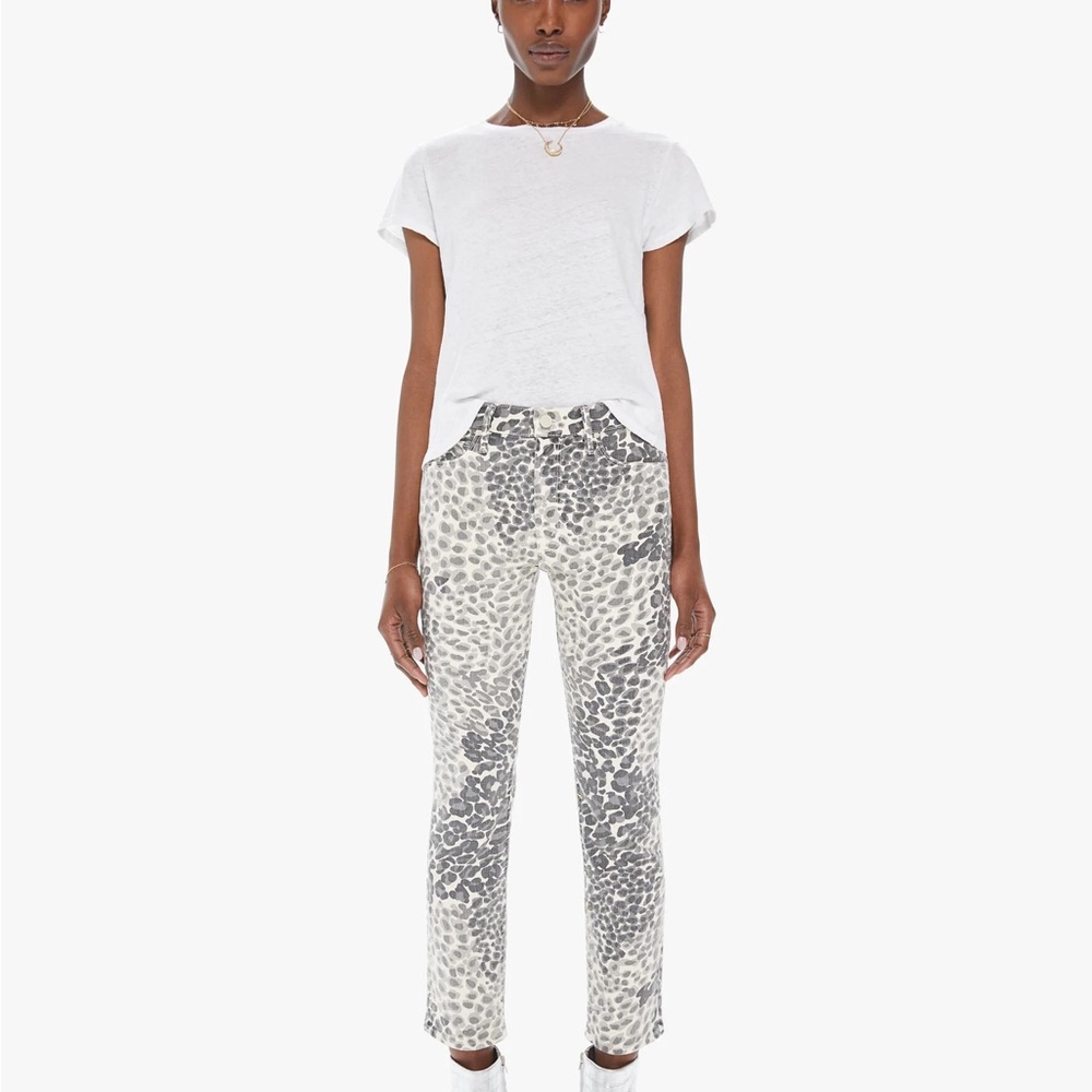 MOTHER Leopard Print Jeans in Black and White
